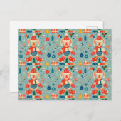 ヴィンテージクリスマスバニー、オーナメントとキャンディーケーン ポストカード (正面/裏面)