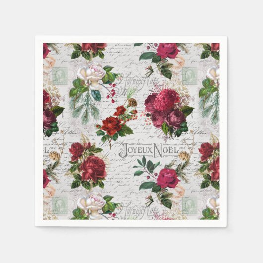 ヴィンテージクリスマスバラジョユーノールエフエメラ スタンダードカクテルナプキン (正面)