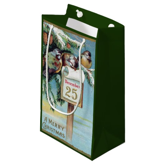 ヴィンテージクリスマスバーズホリデーパーティーバッグ スモールペーパーバッグ (正面アングル)