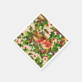 ヴィンテージクリスマスバーズホリーフェイク金ゴールドパターン スタンダードカクテルナプキン (角)