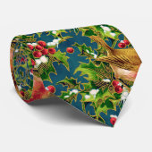 ヴィンテージクリスマスバーズホリーフェイク金ゴールドパターン ネクタイ (ロール)
