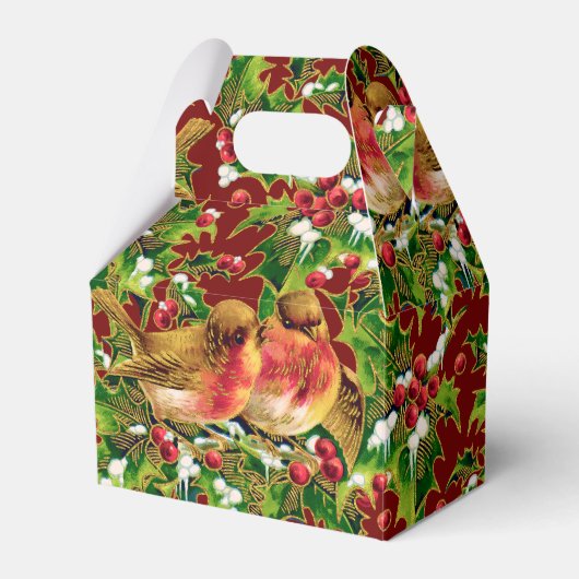 ヴィンテージクリスマスバーズホリーフェイク金ゴールドパターン フェイバーボックス (正面サイド)