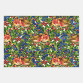 ヴィンテージクリスマスバーズホリーフェイク金ゴールドパターン ラッピングペーパーシート (正面3)