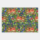 ヴィンテージクリスマスバーズホリーフェイク金ゴールドパターン ラッピングペーパーシート (正面2)