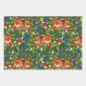 ヴィンテージクリスマスバーズホリーフェイク金ゴールドパターン ラッピングペーパーシート (正面3)