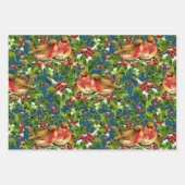 ヴィンテージクリスマスバーズホリーフェイク金ゴールドパターン ラッピングペーパーシート (正面2)