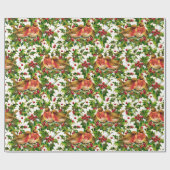 ヴィンテージクリスマスバーズホリーフェイク金ゴールドパターン ラッピングペーパー (フラット)