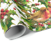 ヴィンテージクリスマスバーズホリーフェイク金ゴールドパターン ラッピングペーパー (ロールコーナー)