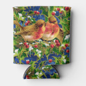 ヴィンテージクリスマスバーズホリーフェイク金ゴールドパターン 缶クーラー (正面)