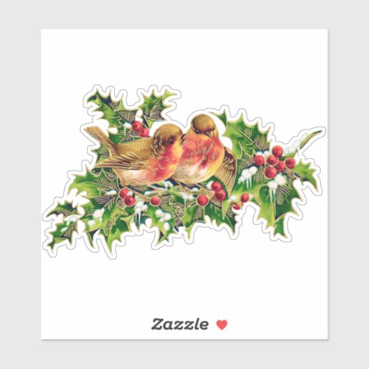 ヴィンテージクリスマスバーズホリーフェイク金ゴールド シール (シート)