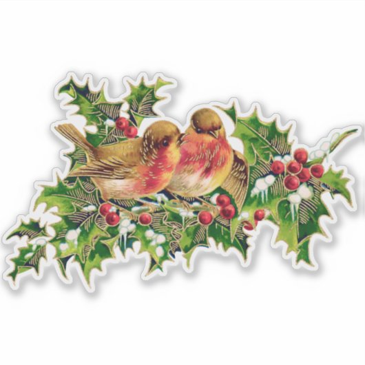 ヴィンテージクリスマスバーズホリーフェイク金ゴールド シール (正面)