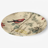 ヴィンテージクリスマスバーズホリーベリー ペーパープレート (アングル)
