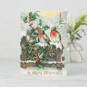 ヴィンテージクリスマスバードとホリー冬の雪 シーズンカード (スタンド正面)