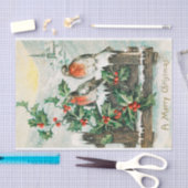 ヴィンテージクリスマスバードとホリー冬の雪 薄葉紙 (クラフト)