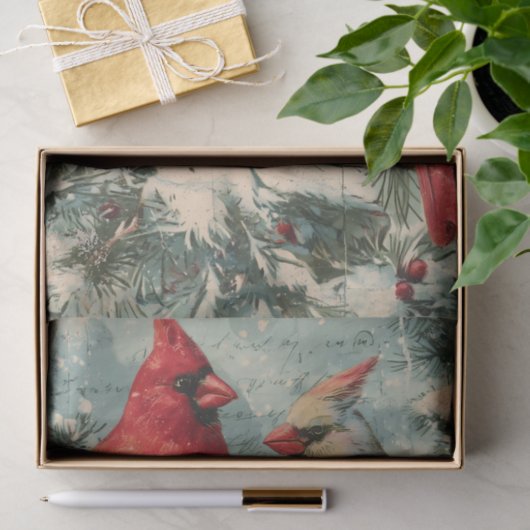 ヴィンテージクリスマスバードレッド(鳥)ショウジョウコウカンチョウ 薄葉紙 (ギフト)