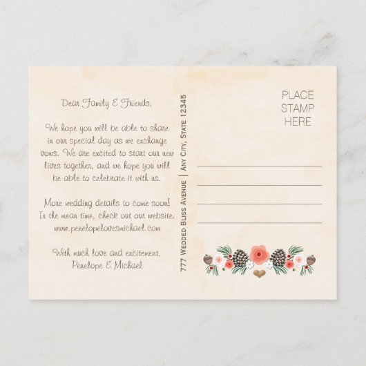 ヴィンテージクリスマスパインコーン日付を保存 案内ポストカード (裏面)