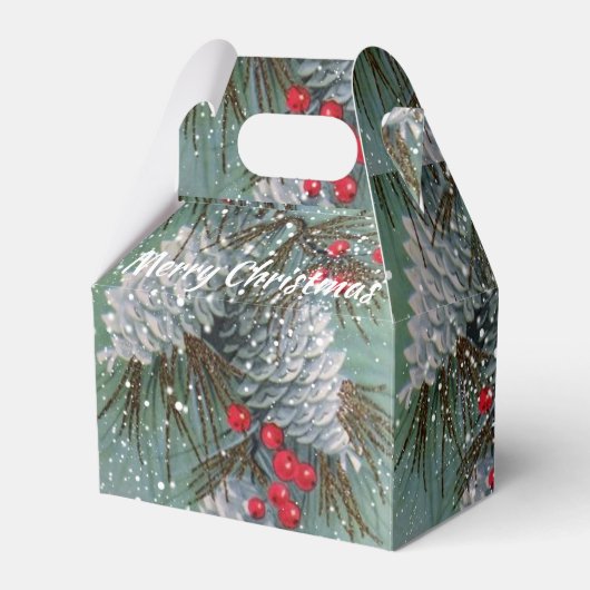 ヴィンテージクリスマスパインコーン雪の赤い果実 フェイバーボックス (正面サイド)