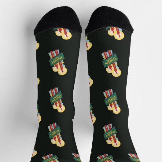 ヴィンテージクリスマスパターンキャンドルホリデイ応援 ソックス (上部)