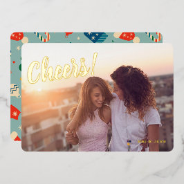 ヴィンテージクリスマスパターン おめでとう 1枚の写真 ゴールド 箔シーズンカード