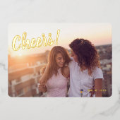 ヴィンテージクリスマスパターン おめでとう 1枚の写真 ゴールド 箔シーズンカード (正面)