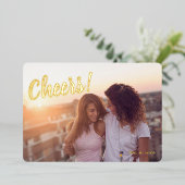 ヴィンテージクリスマスパターン おめでとう 1枚の写真 ゴールド 箔シーズンカード (立ち正面)