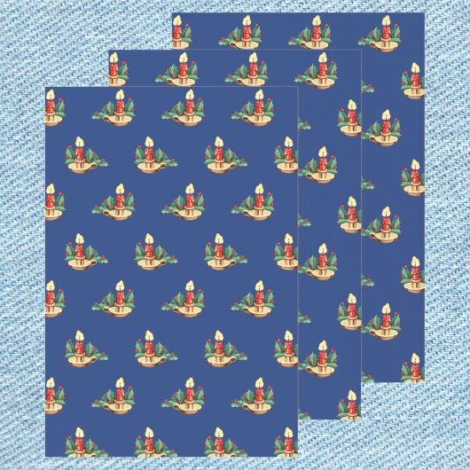 ヴィンテージクリスマスパターン、キャンドルとホリー ラッピングペーパーシート