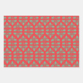 ヴィンテージクリスマスパターン、グリーンレッドホリーベリー ラッピングペーパーシート (正面3)