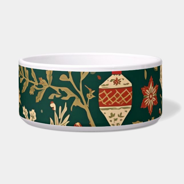 ヴィンテージクリスマスパターン - セラミックペットボウル ボウル (正面)