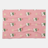 ヴィンテージクリスマスパターン、ピンクのキャンディカン キッチンタオル (横)