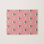 ヴィンテージクリスマスパターン、ピンクのキャンディカン ジグソーパズル (横)