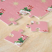 ヴィンテージクリスマスパターン、ピンクのキャンディカン ジグソーパズル (側面)