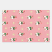 ヴィンテージクリスマスパターン、ピンクのキャンディカン ラッピングペーパーシート (正面)
