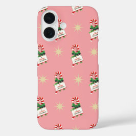 ヴィンテージクリスマスパターン、ピンクのキャンディカン iPhone 16ケース