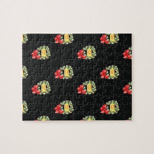 ヴィンテージクリスマスパターン，リースのメリークリスマス ジグソーパズル (横)