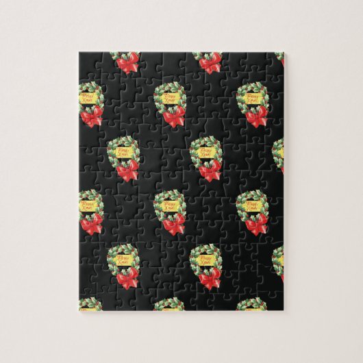 ヴィンテージクリスマスパターン,リースのメリークリスマス ジグソーパズル (縦)