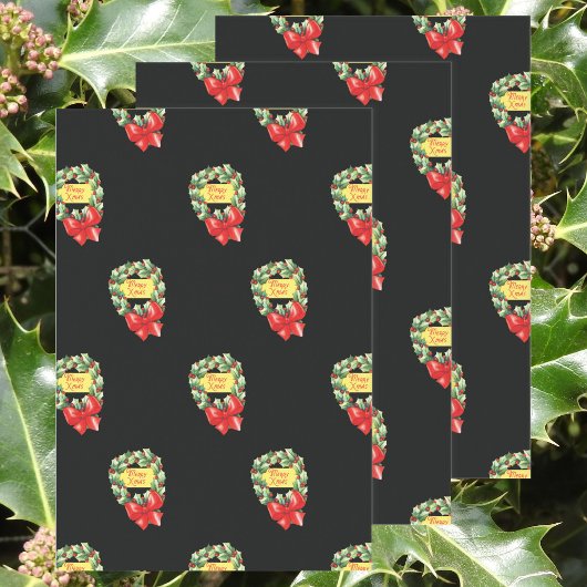 ヴィンテージクリスマスパターン,リースのメリークリスマス ラッピングペーパーシート