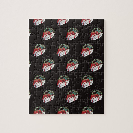 ヴィンテージクリスマスパターン 包装されたプレゼント ジグソーパズル (縦)