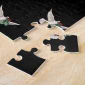 ヴィンテージクリスマスパターン、平和のためのホワイト鳩 ジグソーパズル (側面)