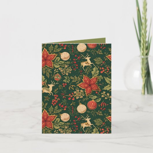 ヴィンテージクリスマスパターン - 折りたたみホリデーカード シーズンカード (正面)