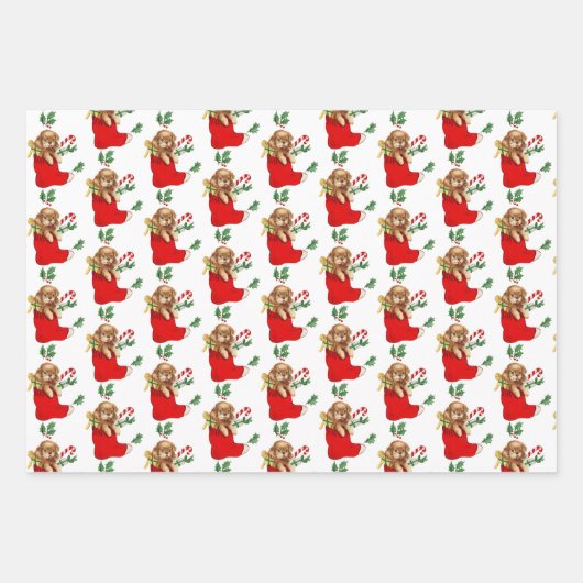 ヴィンテージクリスマスパピー ラッピングペーパーシート (正面)
