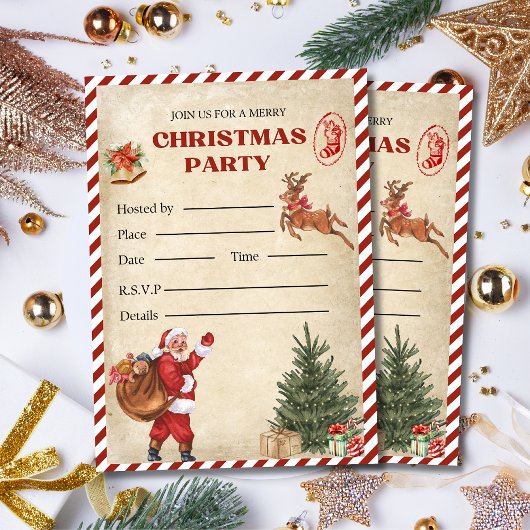 ヴィンテージクリスマスパーティの招待状ホリデーパーティー 招待状
