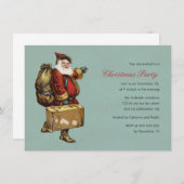 ヴィンテージクリスマスパーティーサンタクロースグリーンホリデー 招待状 (正面/裏面)
