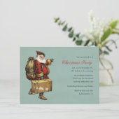 ヴィンテージクリスマスパーティーサンタクロースグリーンホリデー 招待状 (スタンド正面)