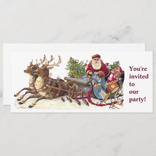 ヴィンテージクリスマスパーティーサンタスレイ招待 招待状 (正面/裏面)