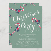 ヴィンテージクリスマスパーティースクリプトキャンディーケーン 招待状 (正面/裏面)