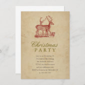 ヴィンテージクリスマスパーティーレッドディアホ素朴リデイ 招待状 (正面/裏面)