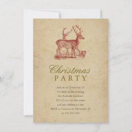 ヴィンテージクリスマスパーティーレッドディアホ素朴リデイ 招待状