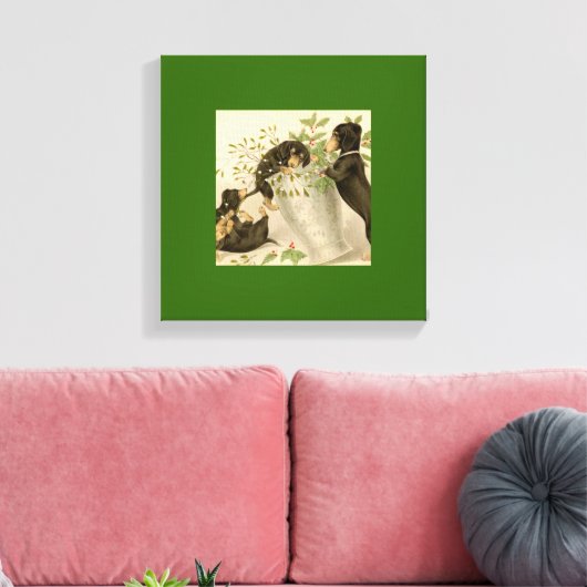 ヴィンテージクリスマスビクトリアンかわいいダックスシャント犬 キャンバスプリント (インサイチュ (リビング))