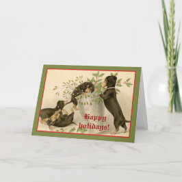 ヴィンテージクリスマスビクトリアンかわいいダックスシャント犬 シーズンカード