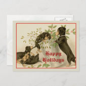 ヴィンテージクリスマスビクトリアンかわいいダックスシャント犬 シーズンポストカード (正面/裏面)